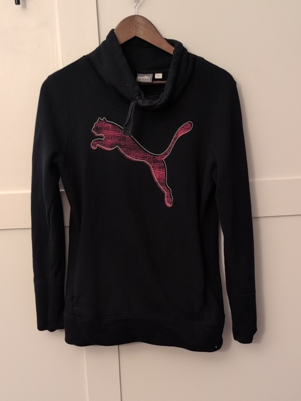 Puma Black Women's Funnel Neck Pullover with Pink Logo